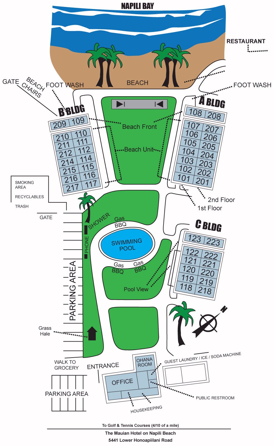 Map Layout The Mauian Hotel on Napili Beach